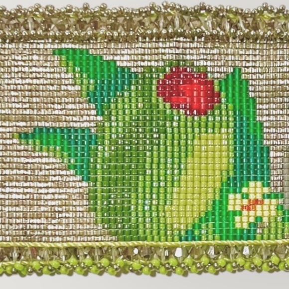 Olive Ewe (I Love You) Handmade Delica Seed Bead Loom Bracelet - Picture 2 of 6